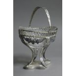 A crystal lined Continental silver sugar basket. 14 cm long.