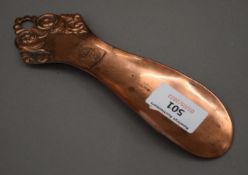 A rare shoe horn made from copper from HMS Foudroyant. 18.5 cm long.