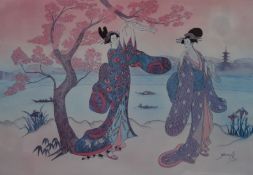 A pair of Japanese prints, each framed and glazed. 53.5 x 36.5 cm.