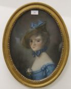 Portrait of a Young Lady 'Blue Bows', pastel, signed BLANCHE TERRY, framed and glazed. 36.5 x 46.
