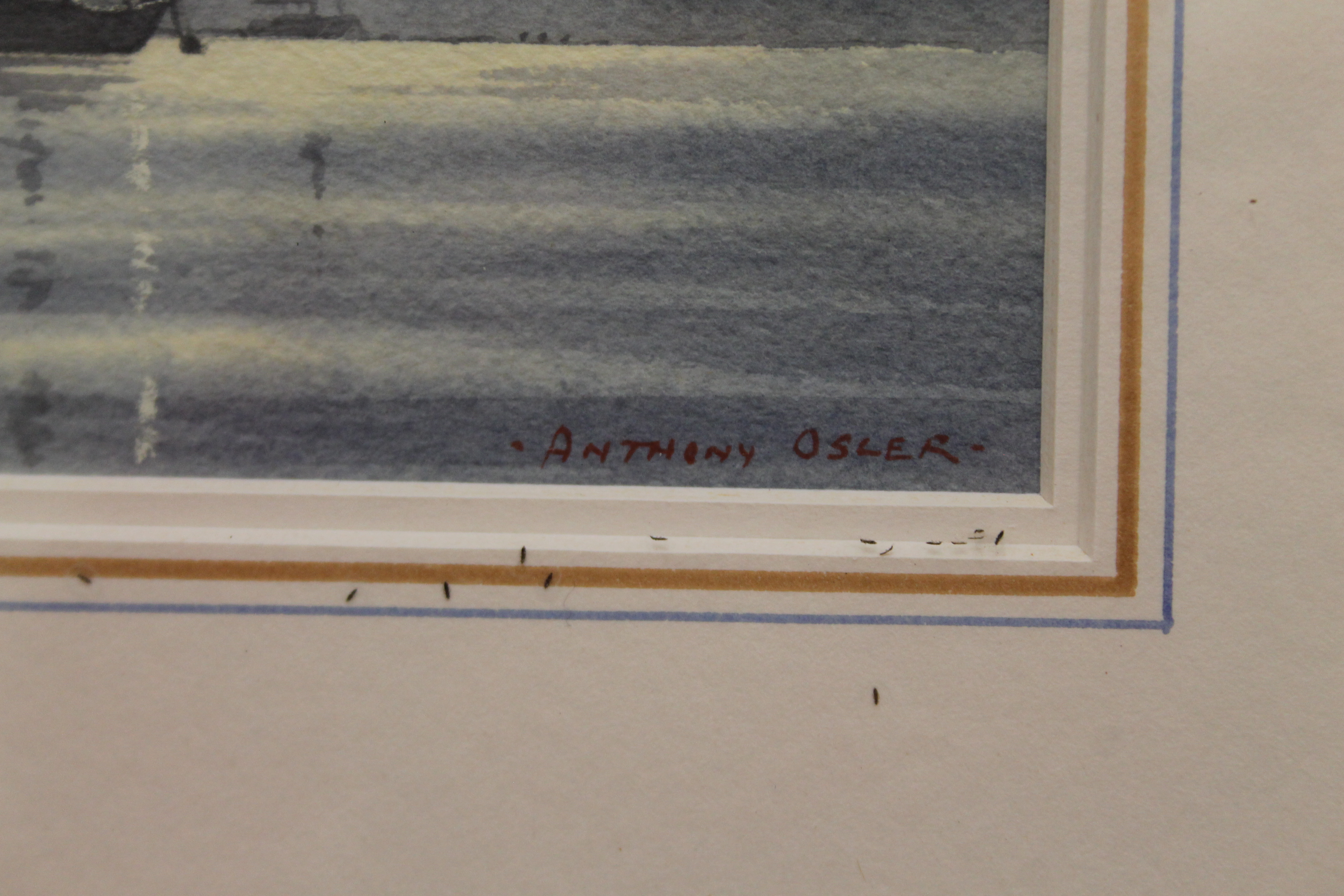 ANTHONY OSLER (born 1938), 'Boat on Water', watercolour, signed, framed and glazed. 12.5 x 12 cm. - Image 3 of 3