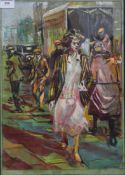 J P LAMBERT, Women in a Street, gouache, signed and dated 1931, framed and glazed. 30.5 x 43 cm.