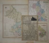 Four 19th century maps of Cambridgeshire, each unframed. The largest 65 x 53 cm.