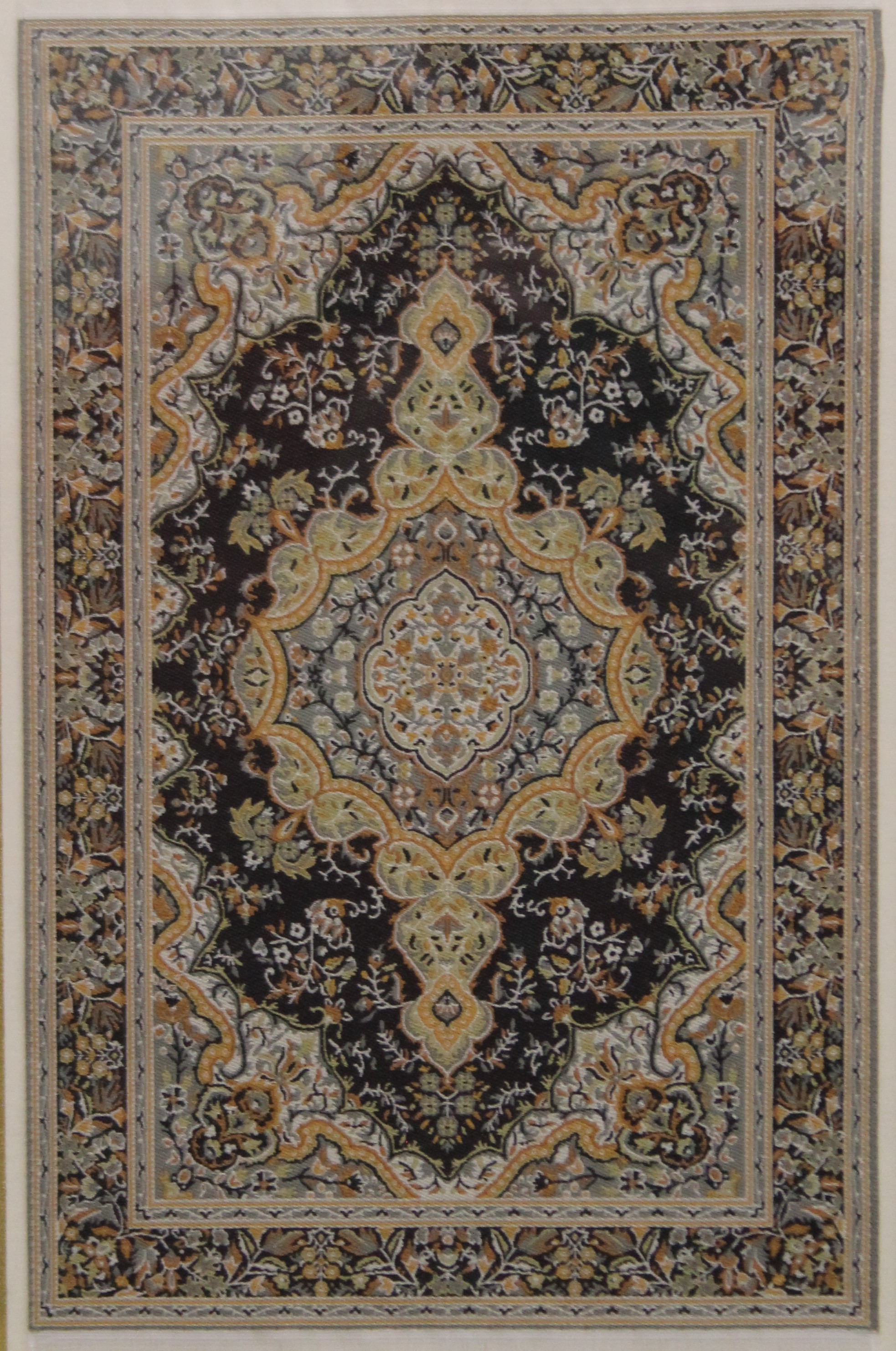 A pair of framed silk carpet samples. Overall 28 cm x 39 cm. - Image 3 of 4