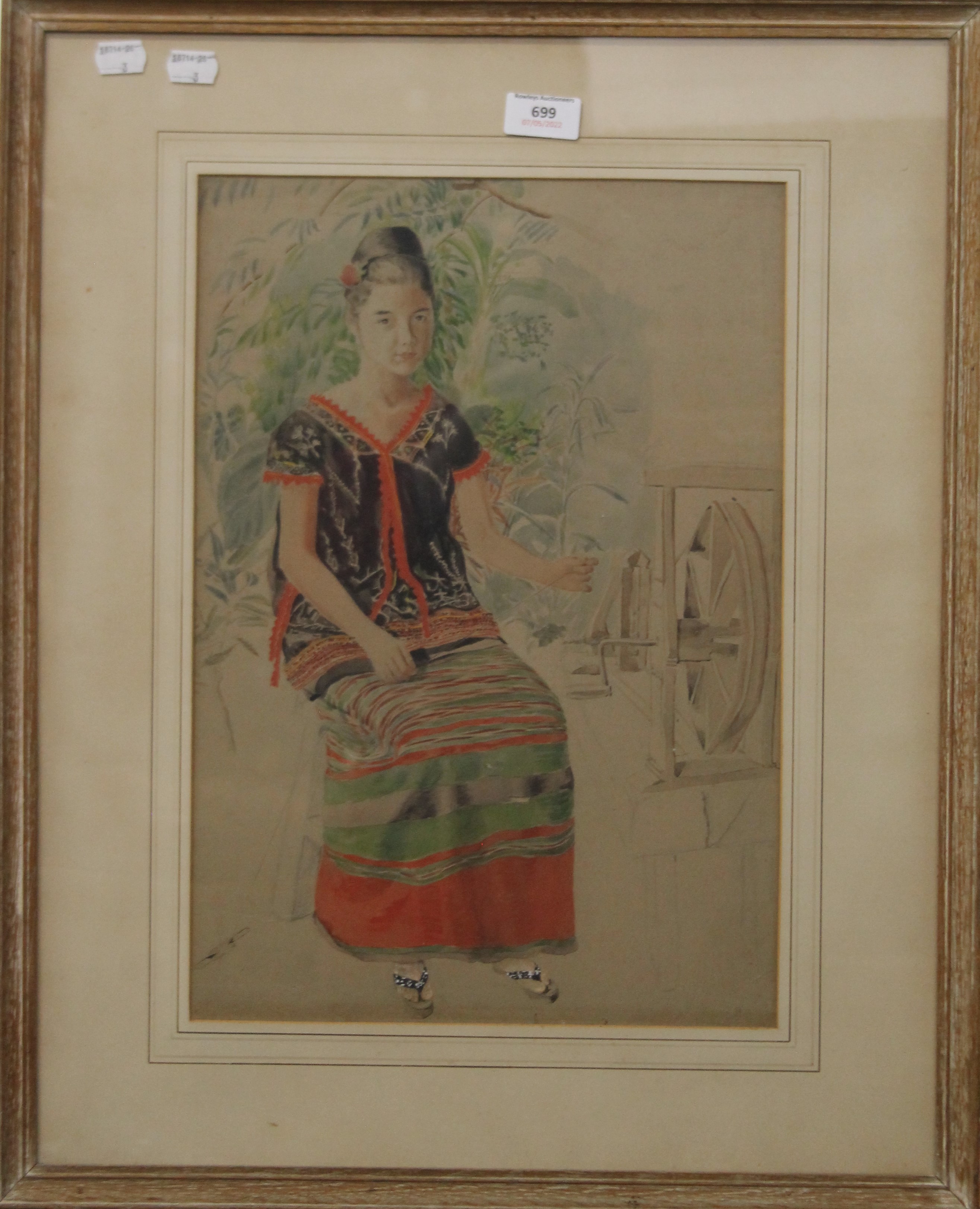 LANCELOT DOVER-WILSON, Portrait of a Burmese Girl, watercolour, inscribed label to reverse, - Image 2 of 3