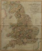 A folding coloured map of England and Wales including part of Scotland by W R Gardner,