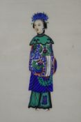 A 19th century Chinese rice paper painting of a dignified lady, framed and glazed. 9.5 x 14 cm.