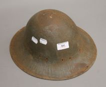 A military tin helmet.