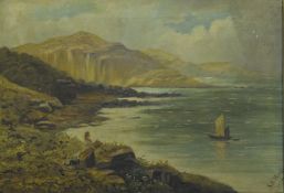 R H HARRISON (19th century), Coastal Scene, oil, framed. 47 x 32.5 cm.