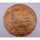 A WWI death plaque awarded to Arthur Cragg. 12 cm diameter.