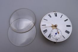 A pocket watch movement and dial with two covers. Movement 4.5 cm diameter.