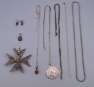 A quantity of silver jewellery. Filigree cross 6 cm x 6 cm.