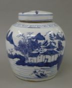 A Chinese porcelain blue and white ginger jar. 24.5 cm high.