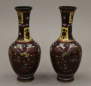 A pair of cloisonne vases. 17.5 cm high.