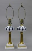 A pair of Bohemian glass lamps. 57 cm high overall.
