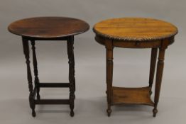 Two small oak side tables.