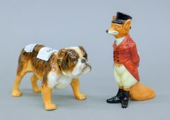 A Royal Doulton Brindle Bulldog and Hunting Fox.