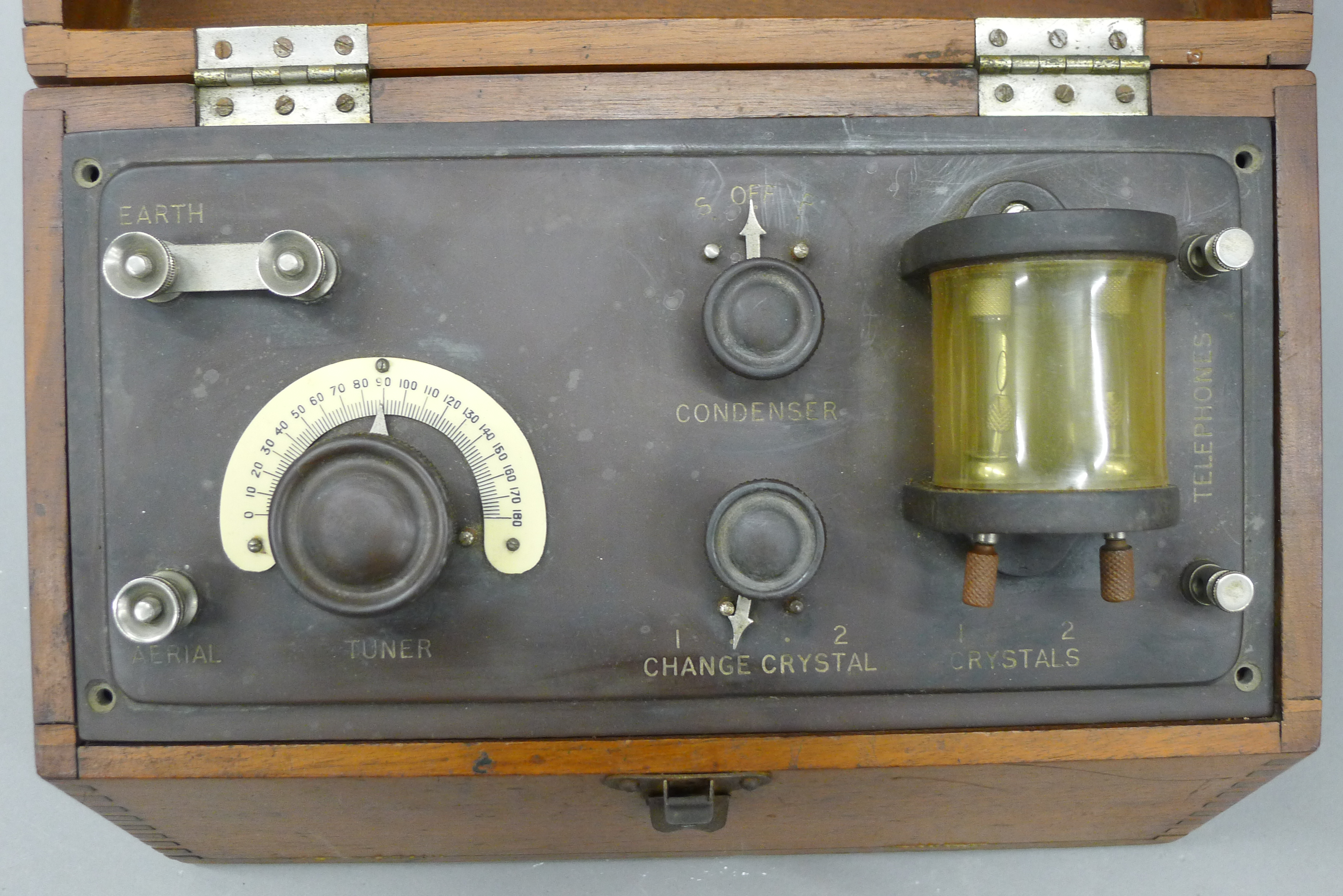 A BTH (British Thomson-Houston Co Lt) Wireless Crystal Receiver and headphones. 28.5 cm wide. - Image 4 of 9