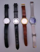 Four various wristwatches: Favre-Leuba, Casio, Mitron and Johannes Arvin.