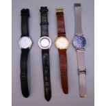 Four various wristwatches: Favre-Leuba, Casio, Mitron and Johannes Arvin.