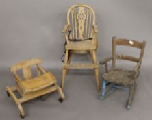 Three vintage child's chairs.