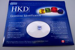 A natural tanzanite loose gemstone in a Gemological Laboratories of Canada identification unopened