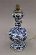 A Delft vase, converted to a lamp. 34 cm high overall.