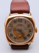 A 9 ct gold cased Rone Sportsman gentleman's wristwatch. 3 cm wide.