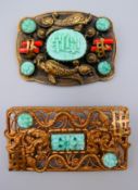 Two Art and Crafts Czechoslovakian brooches by Max Neiger of Gablonz with pressed opaque glass gems,