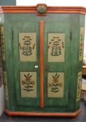 A 19th century Continental painted pine cupboard. 131.5 cm wide x 178.5 cm high.