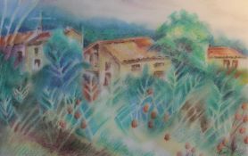 ANGELA HOLMES, French Country Scene, pastel, framed and glazed. 48.5 x 31 cm.