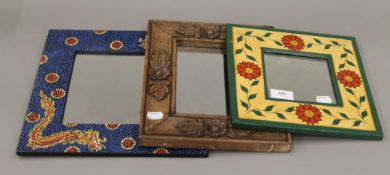 Three decorative mirrors. The largest 30 cm squared.