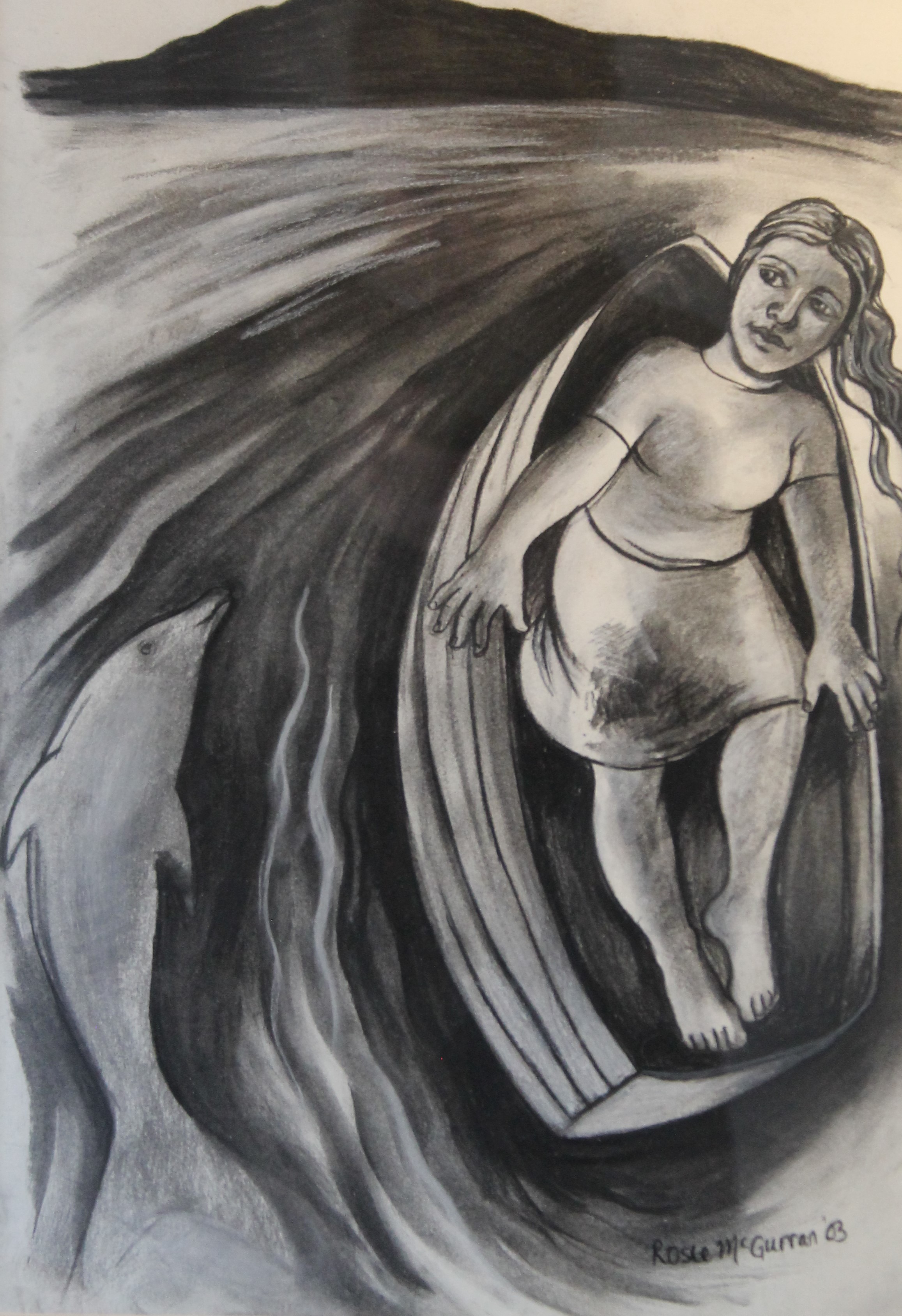 ROSE MCGURRAN (20th/21st century), On the Way to Mac Paras, charcoal, framed and glazed. 29 x 40.