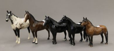 A collection of five Beswick horses. The largest 19.5 cm high.