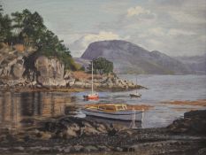 Loch Carron, oil on board, signed A R Moy, framed. 41.5 x 31.5 cm.