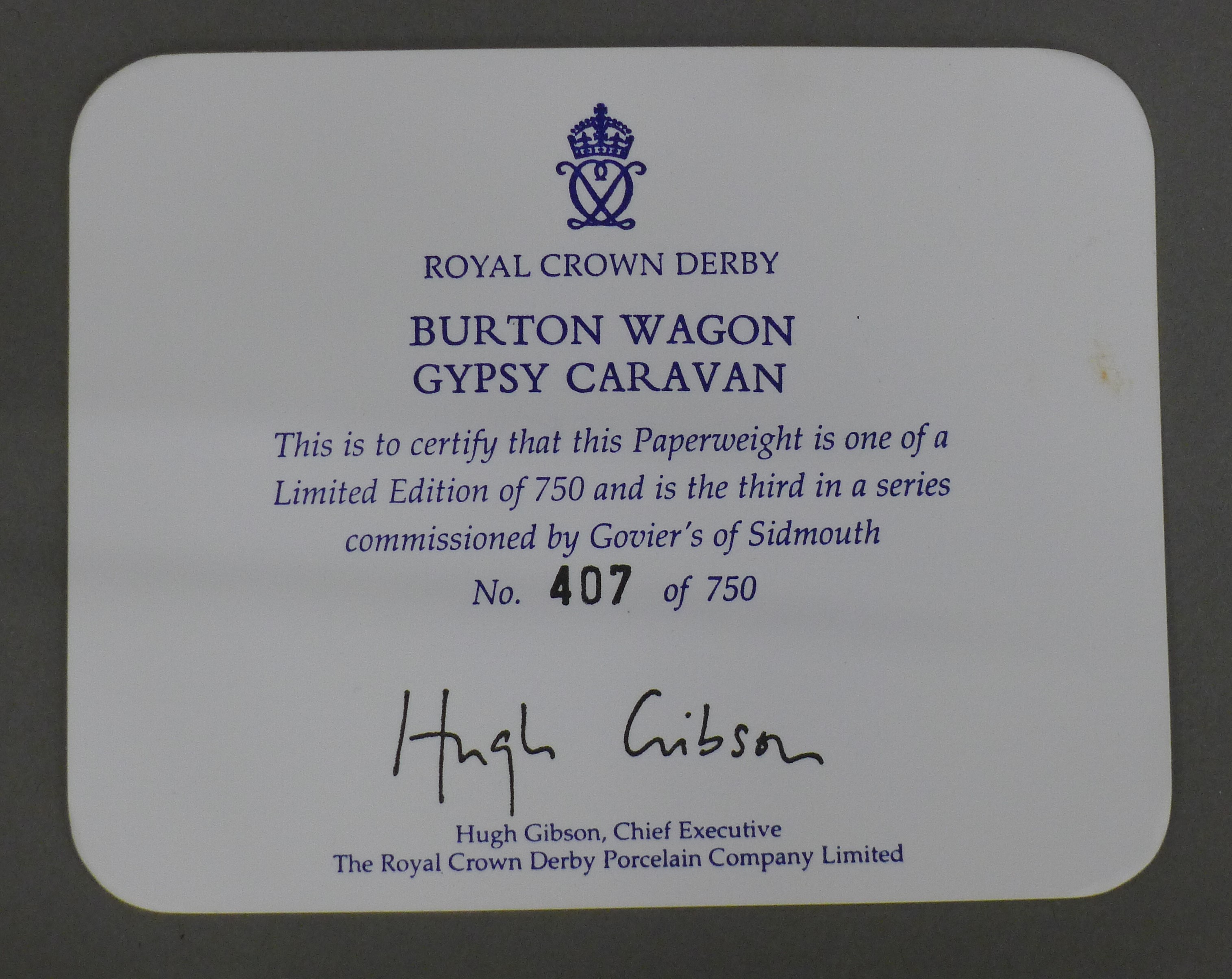 A boxed Royal Crown Derby Burton Wagon Gypsy Caravan paperweight, numbered 407/750, - Image 5 of 6