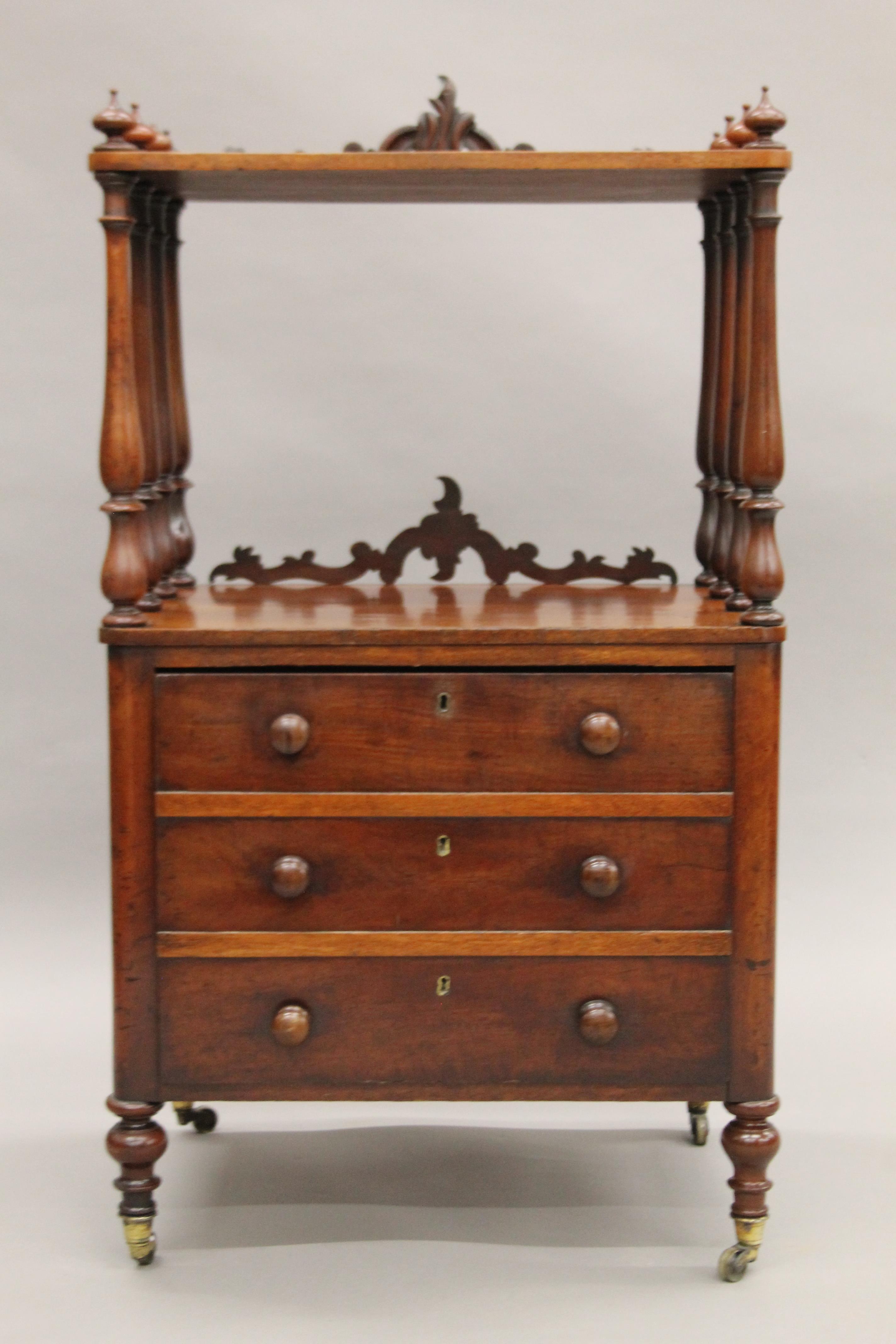 A Victorian mahogany whatnot with cellarette drawer. 102 cm high. - Image 2 of 8