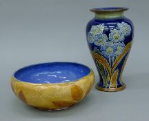 A Royal Doulton Autumn Leaves bowl and a Royal Doulton vase. The latter 21.5 cm high.