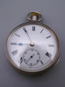 A silver Keel pocket watch. 5 cm diameter.