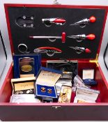 A sommelier set in a box and a quantity of various cufflinks, including Links of London, card cases,