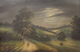 W H DAY, Moonlit Country Path, oil on board, framed. 74.5 x 49 cm.