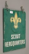 A cast metal Boy Scout Headquarters hanging sign. 38.5 cm high.