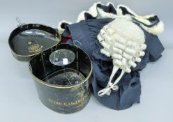 A Victorian judge's wig in tin for Ede & Son Robe Makers to Her Majesty 93 & 94 Chancery Lane, Lond,