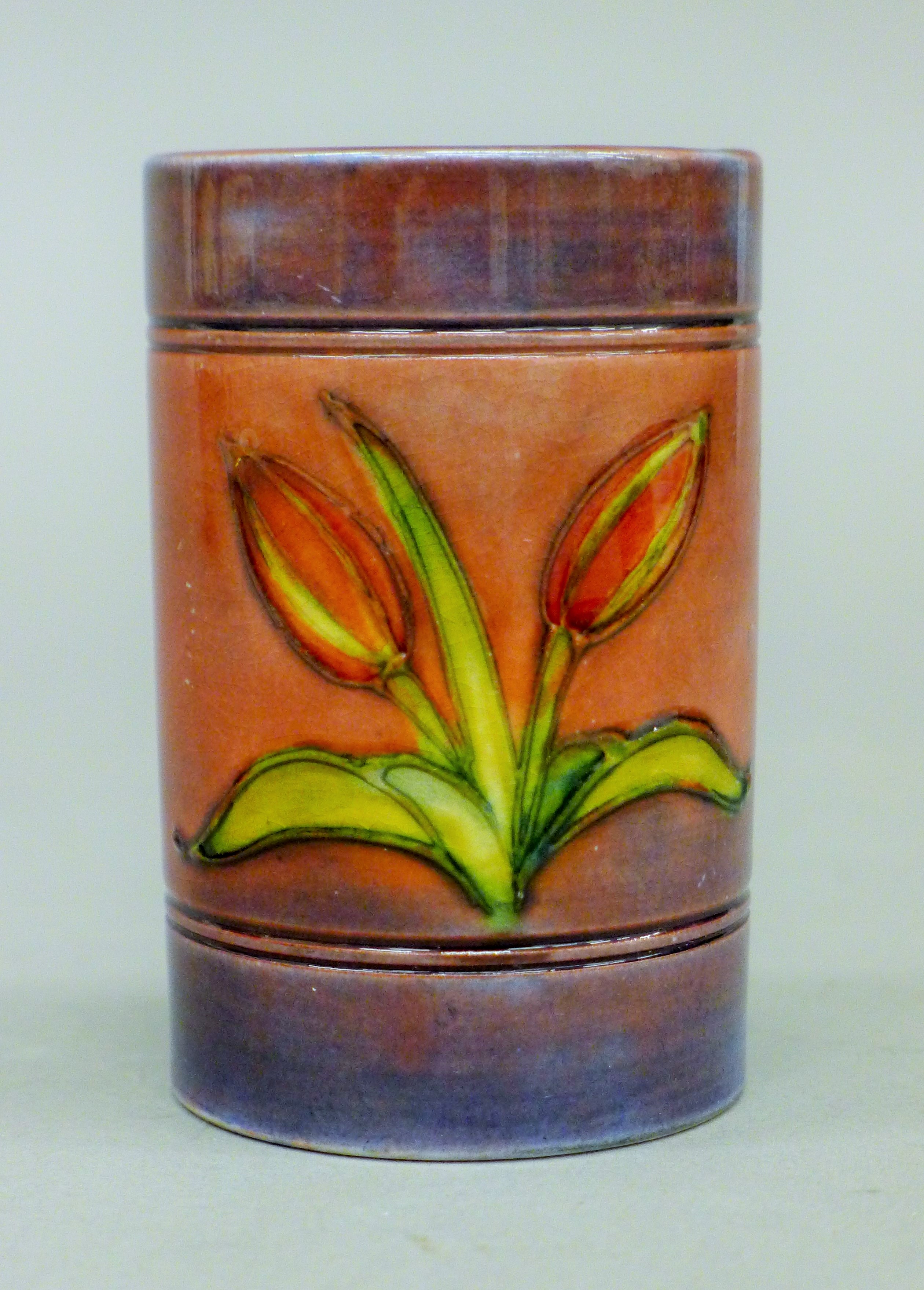 A Walter Moorcroft 1950's Orchid design brush pot. 8 cm high. - Image 2 of 3