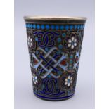 A Russian silver and enamel tot cup. 4.75 cm high.