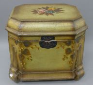 A painted wooden casket. 50 cm wide.