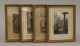 Four antique Cries of London prints, each framed and glazed. 13 x 16 cm overall.