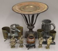 A box of various metalware, including pewter, brass, etc.