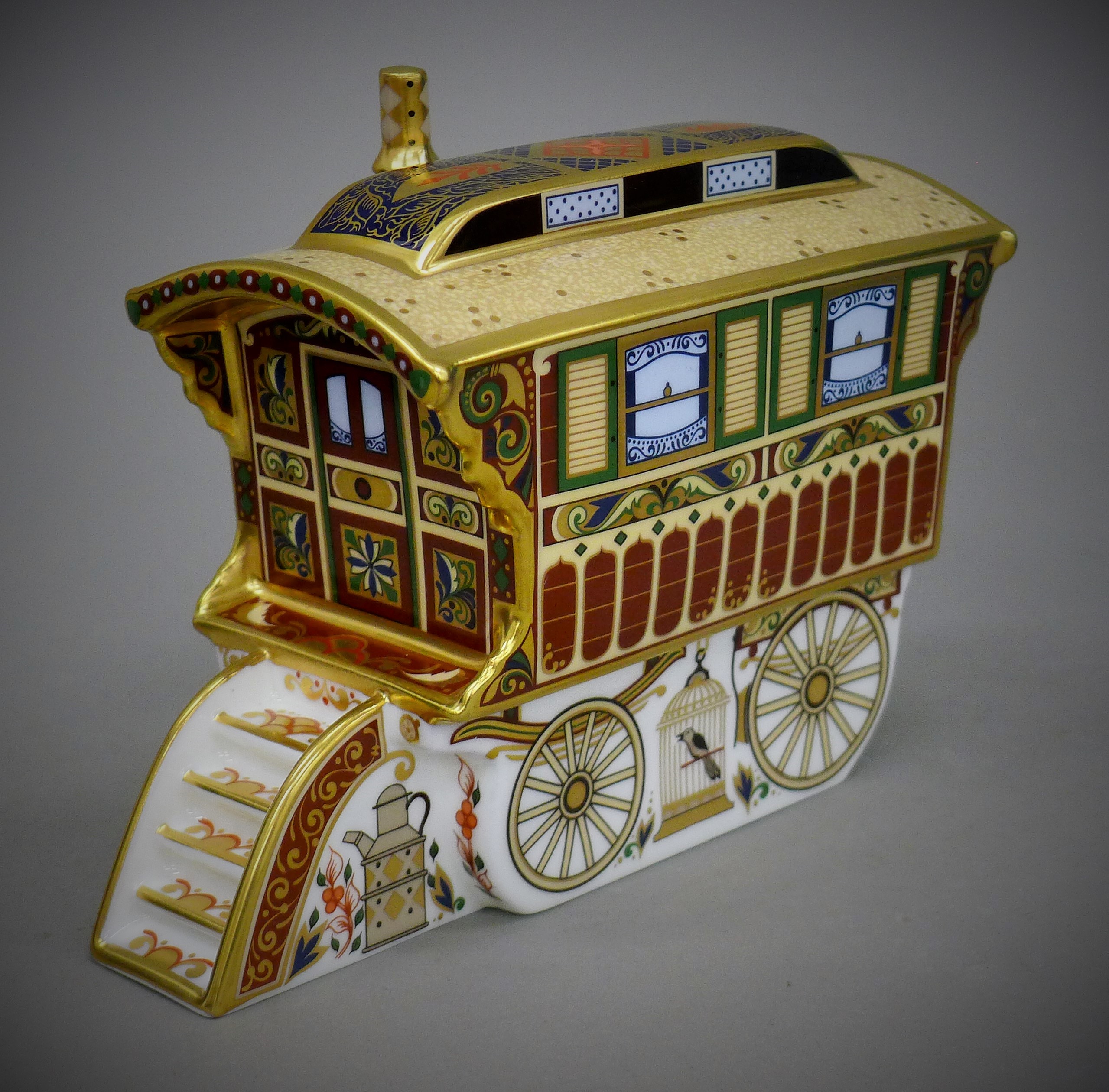 A boxed Royal Crown Derby Burton Wagon Gypsy Caravan paperweight, numbered 407/750, - Image 3 of 6
