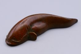 A small bronze model of a catfish. 6 cm long.